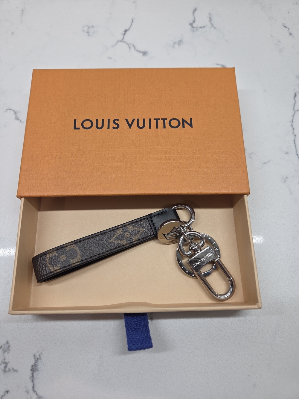 Louis Vuitton Brown Monogram Keychain Strap with Silver Hardware NIB